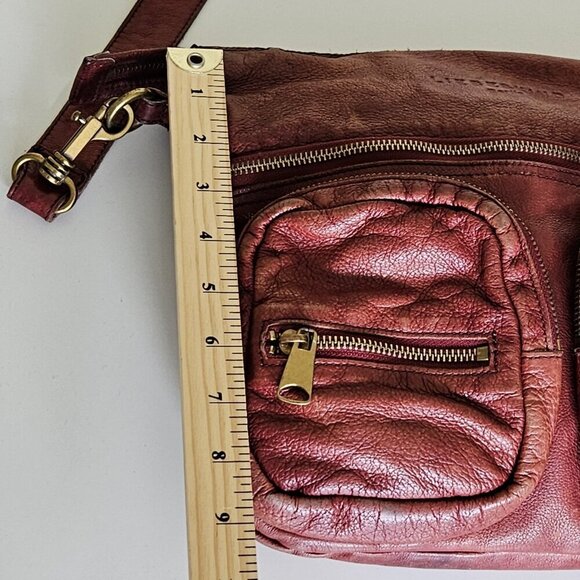 Liebeskind Crossbody Bag Anny Fire Red Aged Leather Zip Flannel Plaid Lined Boho - Picture 11 of 16
